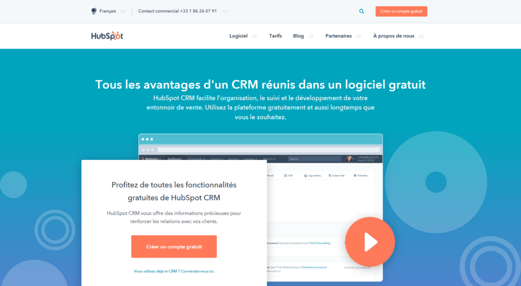 Exemple de la Landing Page d'Hubspot CRM